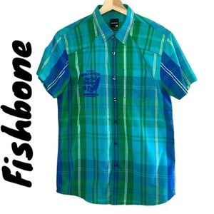 Fishbone Plaid Regular Fit Short Sleeve Button Up Shirt Size M